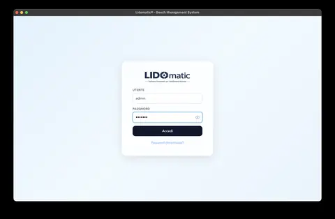 Schermata di accesso all'app desktop Lidomatic