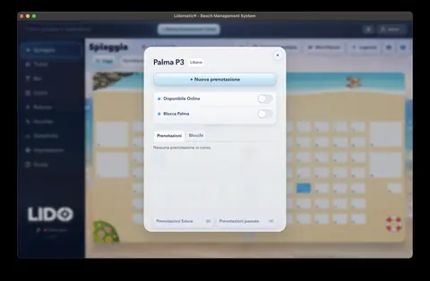 Dettaglio di una postazione con le opzioni di blocco e prenotazione
