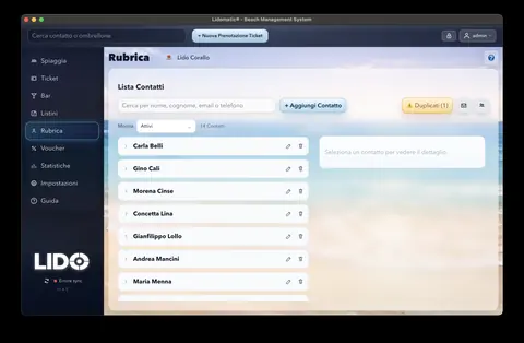 Rubrica dei contatti clienti in Lidomatic