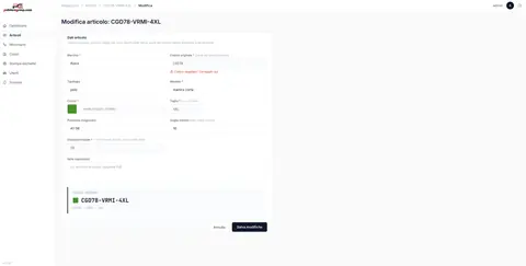 Form di modifica di un articolo nel gestionale di magazzino